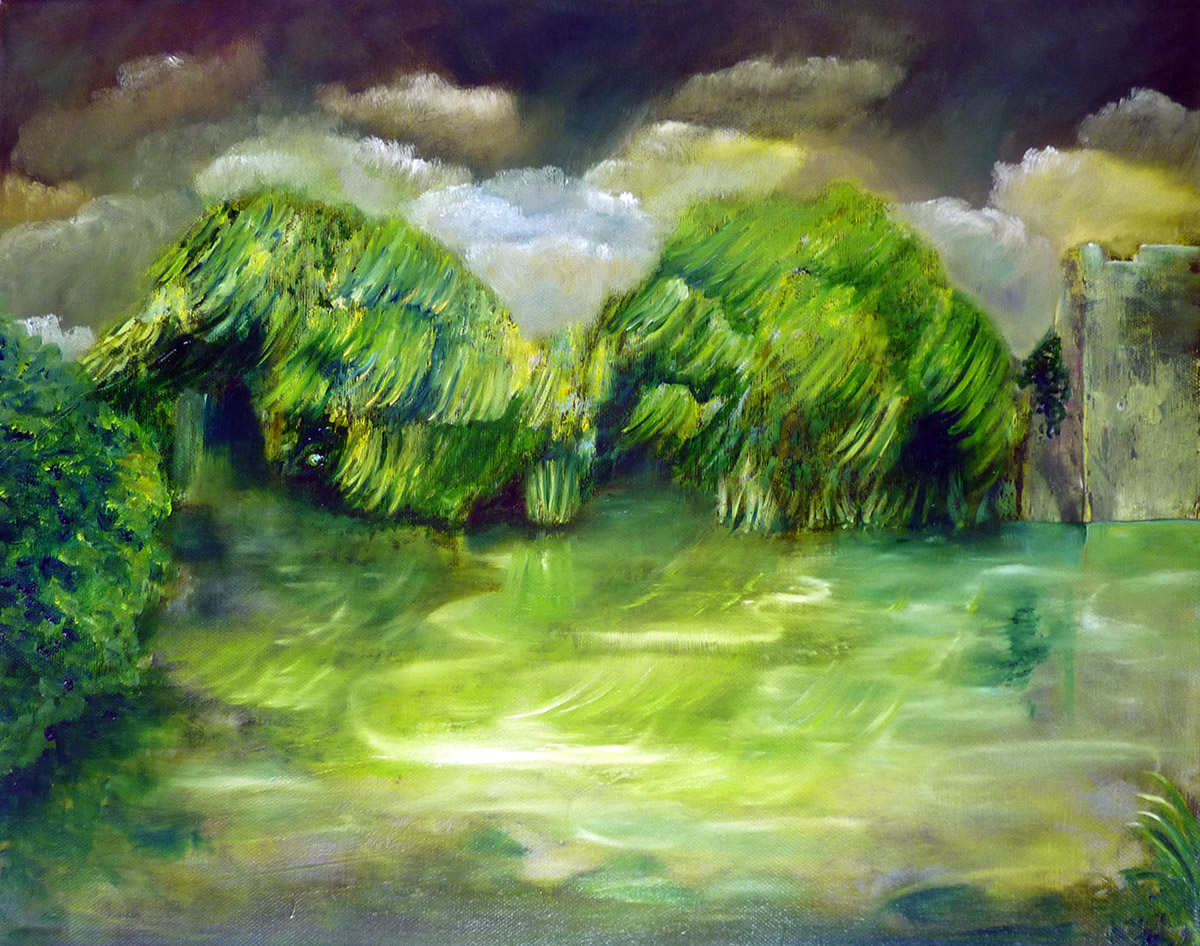 Gewitter im Urwald, Malerei von Ariane Zuber, 40x50 cm, Öl auf Leinwand