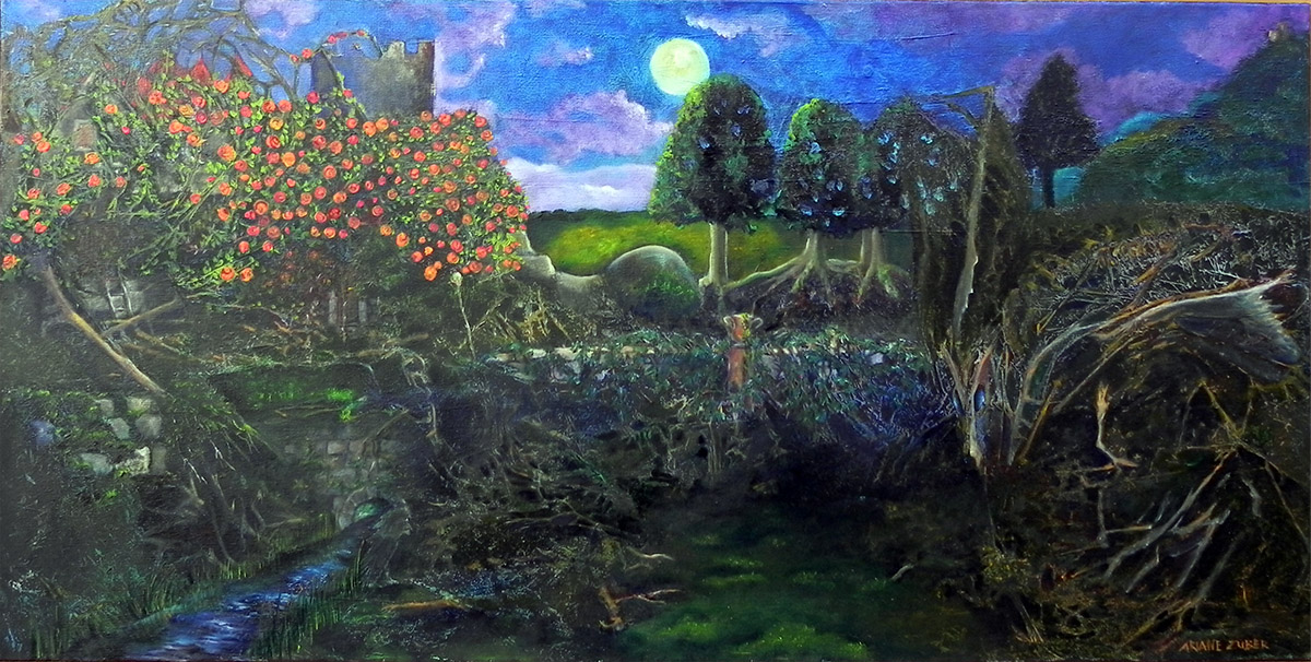 Dornröschenschlaf von Ariane Zuber, Ei-Tempera- und Ölfarbe auf Leinwand, 50x100 cm