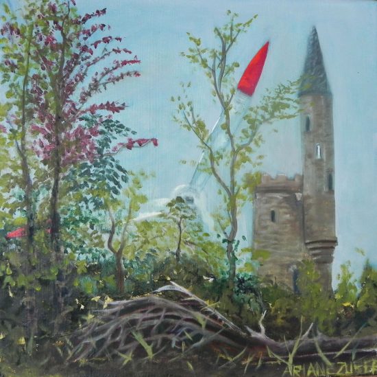 Bismarckturm bei Hoexter, Oelbild von Ariane Zuber