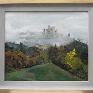 Burg Hanstein im Nebel, Gemälde von Ariane Zuber