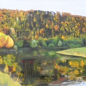 Herbst an der Weser bei Bad Karlshafen, Ölbild von Ariane Zuber