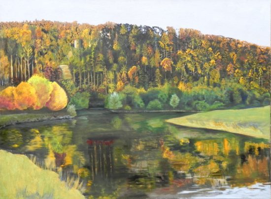 Herbst an der Weser bei Bad Karlshafen, Ölbild von Ariane Zuber